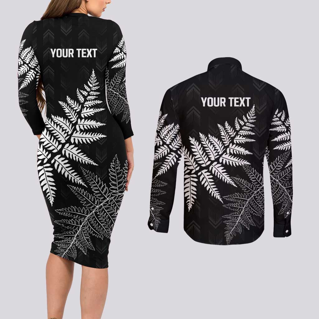 New Zealand Lawn Bowls Personalized Couples Matching Long Sleeve Bodycon Dress and Long Sleeve Button Shirt Wrap-Around Silver Fern LT7 - Polynesian Pride