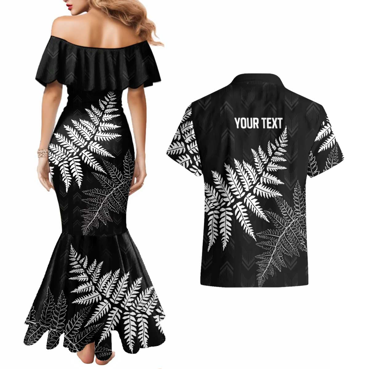 New Zealand Lawn Bowls Personalized Couples Matching Mermaid Dress and Hawaiian Shirt Wrap-Around Silver Fern LT7 - Polynesian Pride