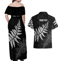 New Zealand Lawn Bowls Personalized Couples Matching Off Shoulder Maxi Dress and Hawaiian Shirt Wrap-Around Silver Fern LT7 - Polynesian Pride