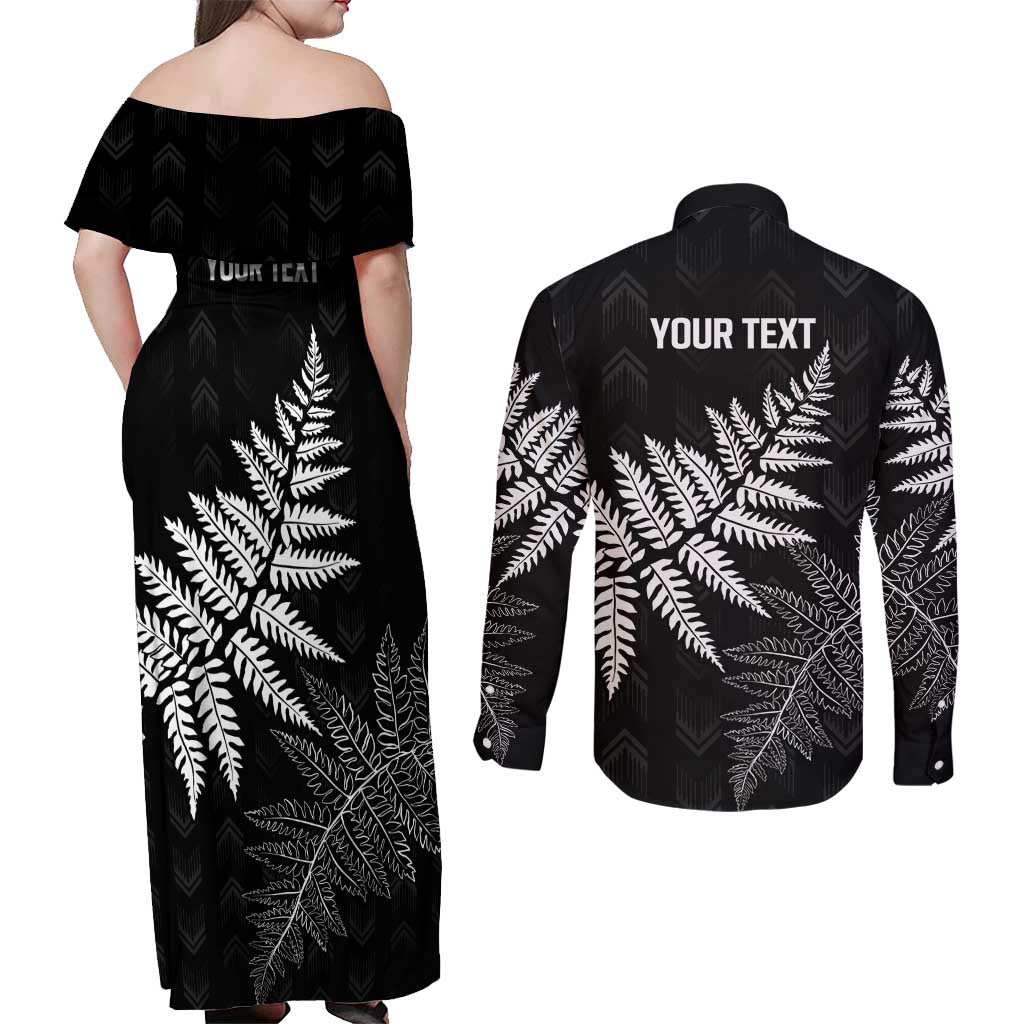 New Zealand Lawn Bowls Personalized Couples Matching Off Shoulder Maxi Dress and Long Sleeve Button Shirt Wrap-Around Silver Fern LT7 - Polynesian Pride