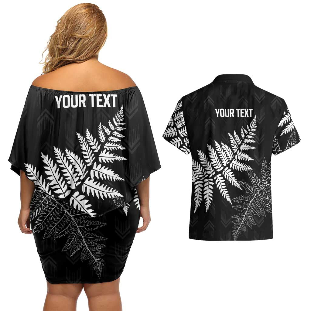 New Zealand Lawn Bowls Personalized Couples Matching Off Shoulder Short Dress and Hawaiian Shirt Wrap-Around Silver Fern LT7 - Polynesian Pride