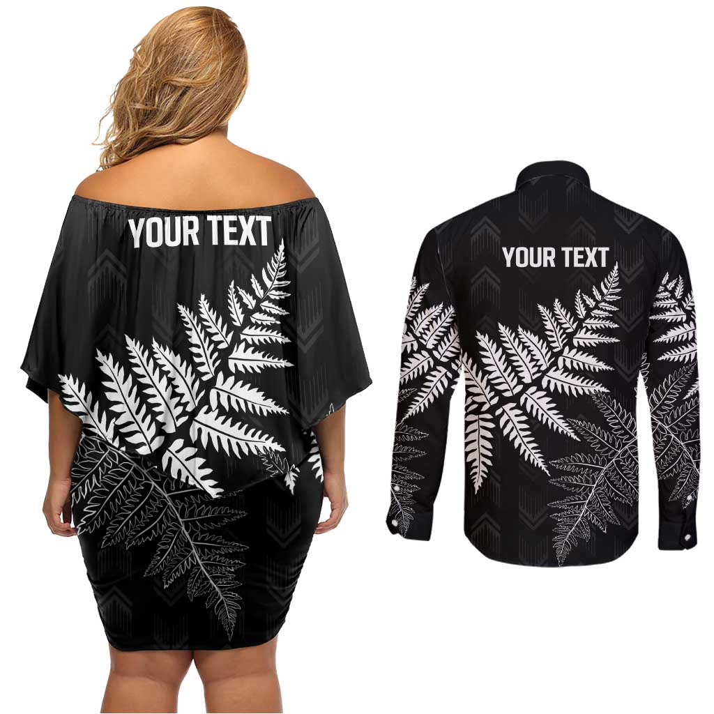 New Zealand Lawn Bowls Personalized Couples Matching Off Shoulder Short Dress and Long Sleeve Button Shirt Wrap-Around Silver Fern LT7 - Polynesian Pride
