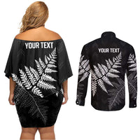 New Zealand Lawn Bowls Personalized Couples Matching Off Shoulder Short Dress and Long Sleeve Button Shirt Wrap-Around Silver Fern LT7 - Polynesian Pride