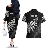 New Zealand Lawn Bowls Personalized Couples Matching Off The Shoulder Long Sleeve Dress and Hawaiian Shirt Wrap-Around Silver Fern LT7 - Polynesian Pride