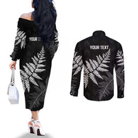 New Zealand Lawn Bowls Personalized Couples Matching Off The Shoulder Long Sleeve Dress and Long Sleeve Button Shirt Wrap-Around Silver Fern LT7 - Polynesian Pride