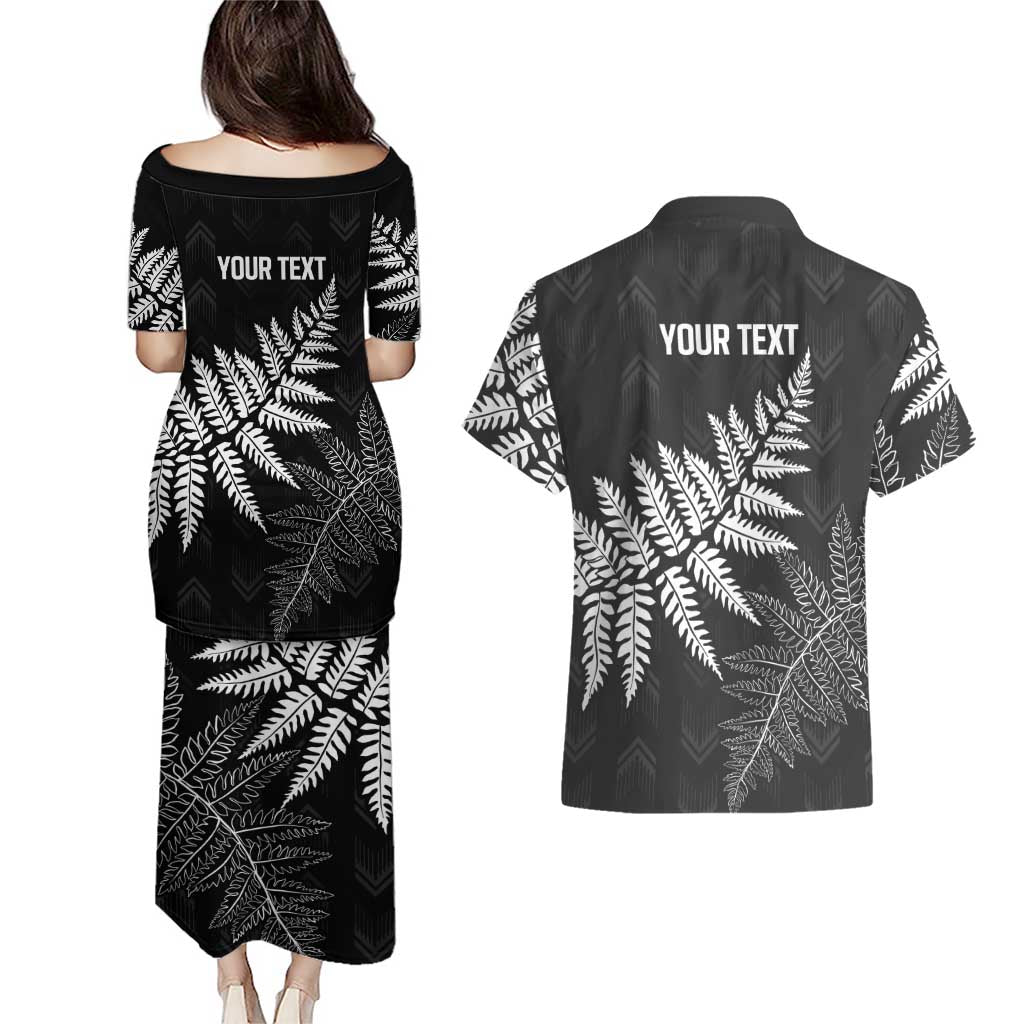 New Zealand Lawn Bowls Personalized Couples Matching Puletasi and Hawaiian Shirt Wrap-Around Silver Fern LT7 - Polynesian Pride