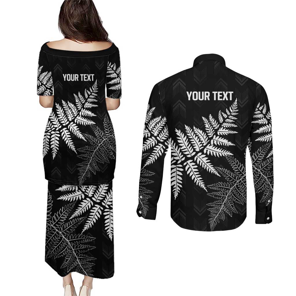 New Zealand Lawn Bowls Personalized Couples Matching Puletasi and Long Sleeve Button Shirt Wrap-Around Silver Fern - Polynesian Pride