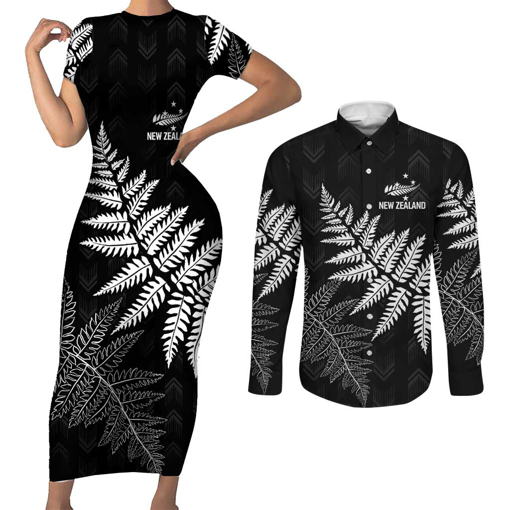 New Zealand Lawn Bowls Personalized Couples Matching Short Sleeve Bodycon Dress and Long Sleeve Button Shirt Wrap-Around Silver Fern - Polynesian Pride