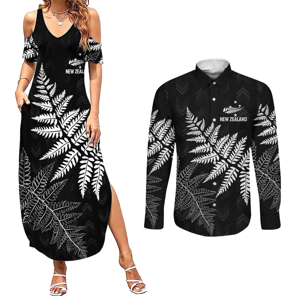 New Zealand Lawn Bowls Personalized Couples Matching Summer Maxi Dress and Long Sleeve Button Shirt Wrap-Around Silver Fern - Polynesian Pride