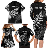 New Zealand Lawn Bowls Personalized Family Matching Long Sleeve Bodycon Dress and Hawaiian Shirt Wrap-Around Silver Fern LT7 - Polynesian Pride