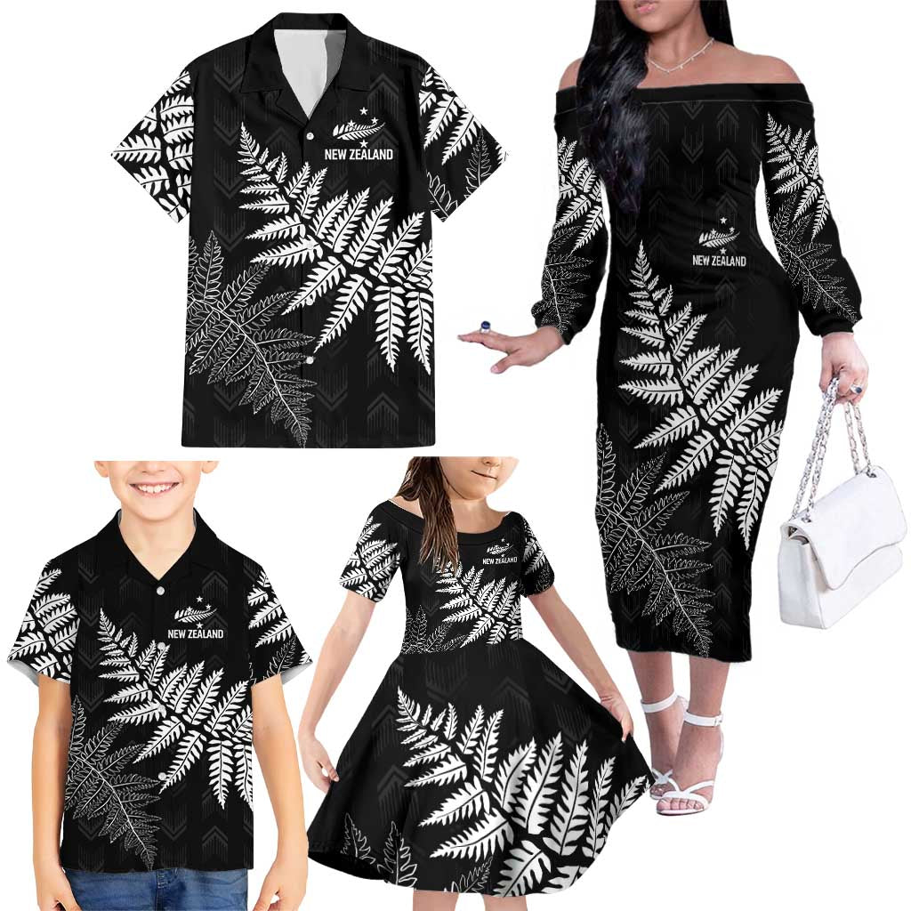 New Zealand Lawn Bowls Personalized Family Matching Off The Shoulder Long Sleeve Dress and Hawaiian Shirt Wrap-Around Silver Fern LT7 - Polynesian Pride