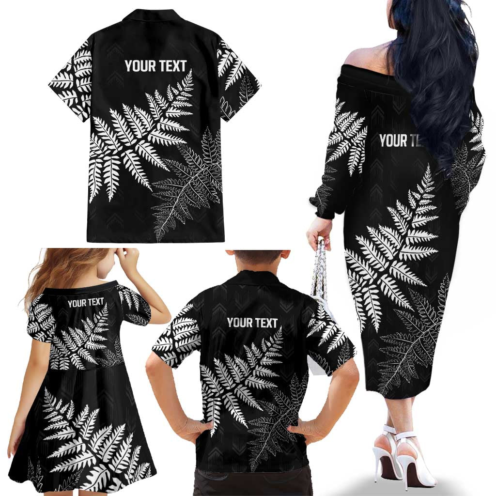New Zealand Lawn Bowls Personalized Family Matching Off The Shoulder Long Sleeve Dress and Hawaiian Shirt Wrap-Around Silver Fern LT7 - Polynesian Pride