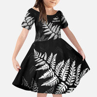 New Zealand Lawn Bowls Personalized Family Matching Off Shoulder Short Dress and Hawaiian Shirt Wrap-Around Silver Fern LT7 Daughter's Dress Black - Polynesian Pride