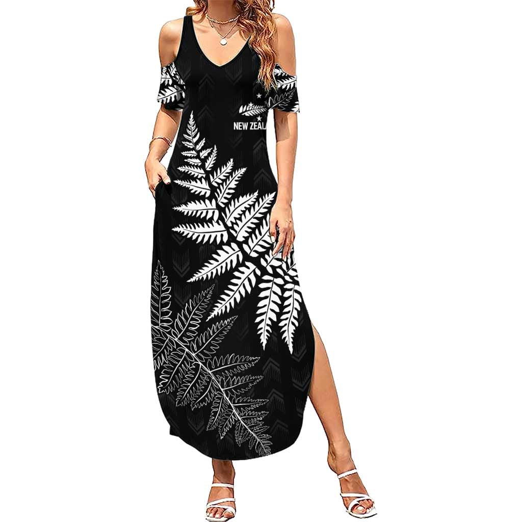 New Zealand Lawn Bowls Personalized Family Matching Summer Maxi Dress and Hawaiian Shirt Wrap-Around Silver Fern LT7 Mom's Dress Black - Polynesian Pride