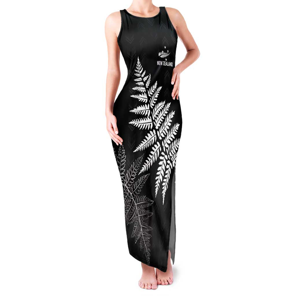 New Zealand Lawn Bowls Personalized Family Matching Tank Maxi Dress and Hawaiian Shirt Wrap-Around Silver Fern LT7 Mom's Dress Black - Polynesian Pride