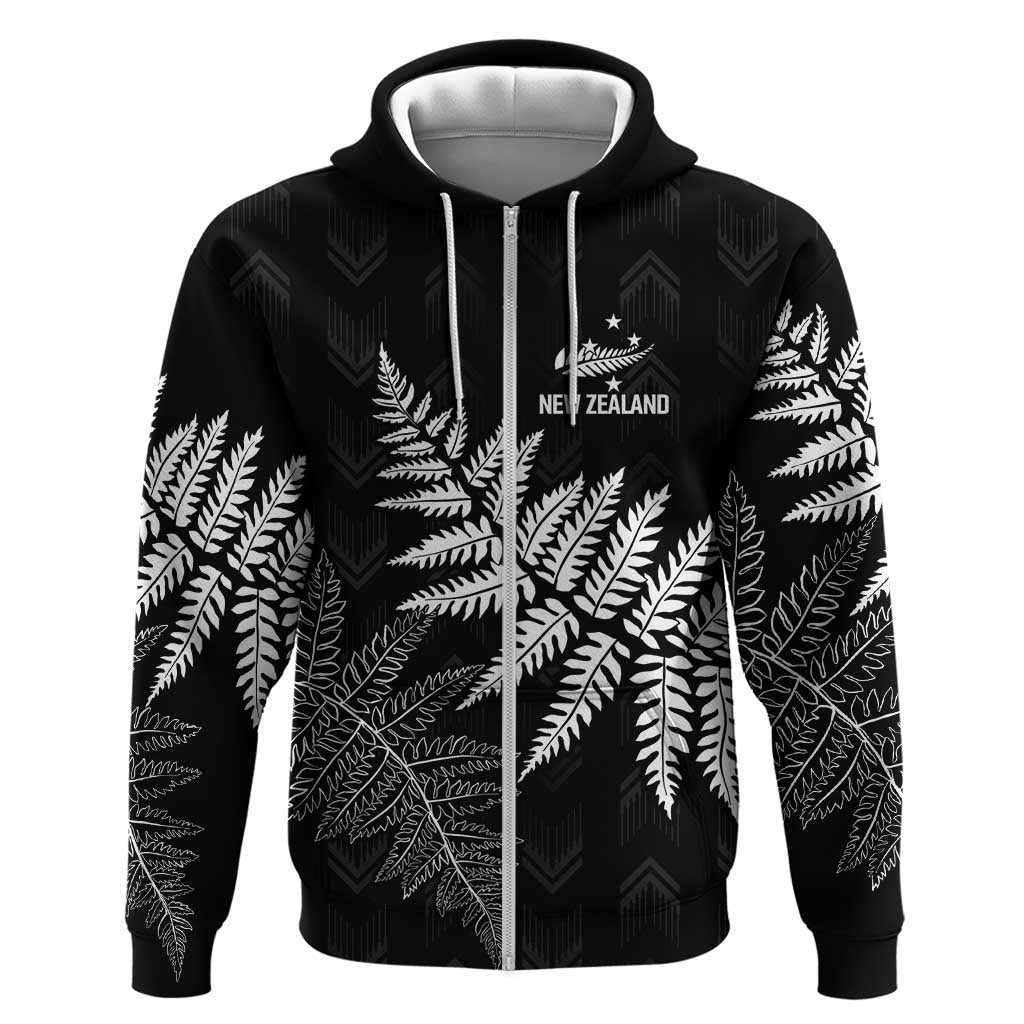 New Zealand Lawn Bowls Personalized Hoodie Wrap-Around Silver Fern LT7 Zip Hoodie Black - Polynesian Pride