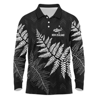 New Zealand Lawn Bowls Personalized Long Sleeve Polo Shirt Wrap-Around Silver Fern LT7 Black - Polynesian Pride