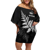 New Zealand Lawn Bowls Personalized Off Shoulder Short Dress Wrap-Around Silver Fern LT7 Women Black - Polynesian Pride