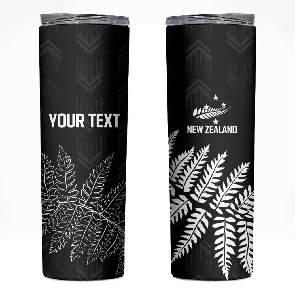 New Zealand Lawn Bowls Personalized Skinny Tumbler Wrap-Around Silver Fern LT7 Black - Polynesian Pride