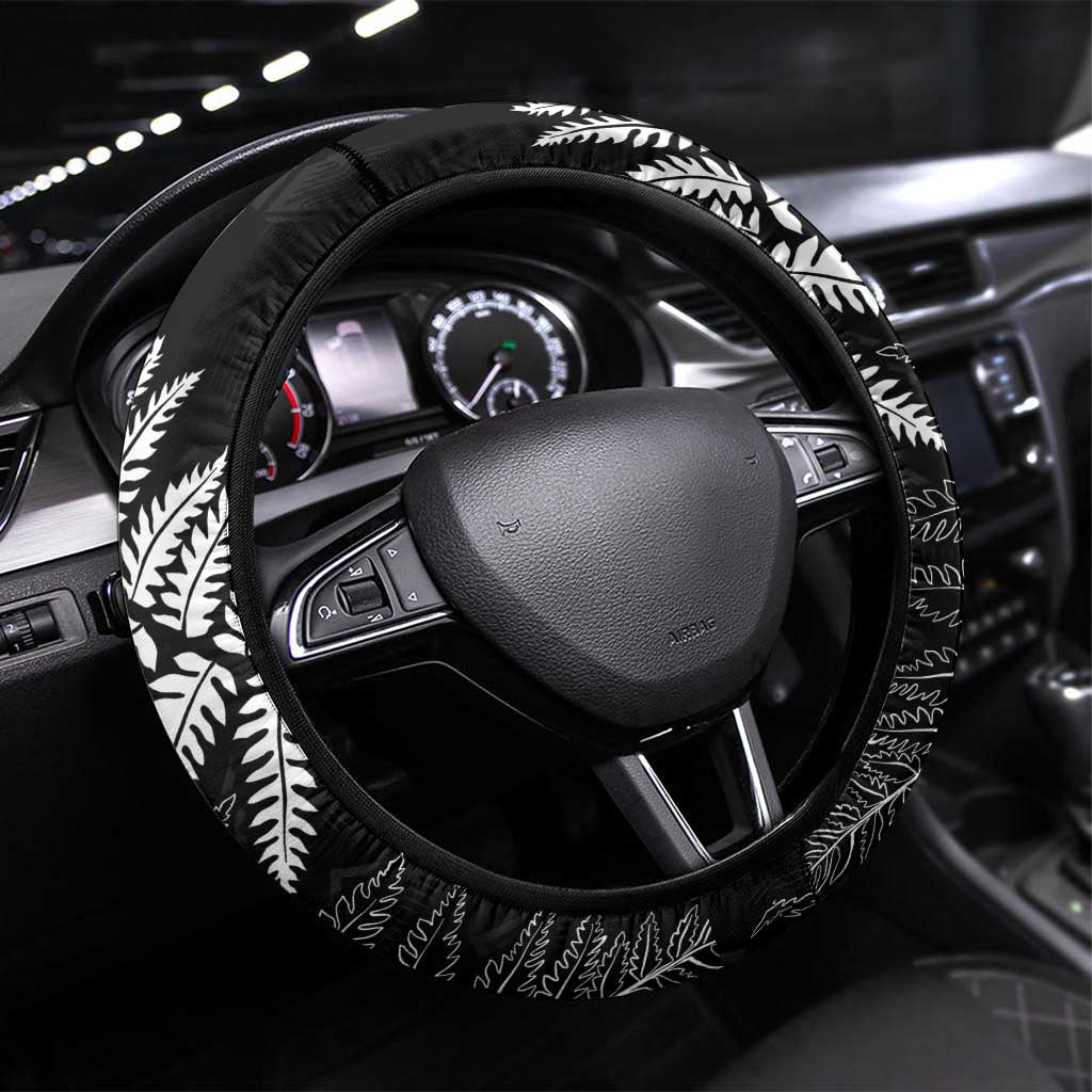 New Zealand Lawn Bowls Steering Wheel Cover Wrap-Around Silver Fern LT7 Universal Fit Black - Polynesian Pride