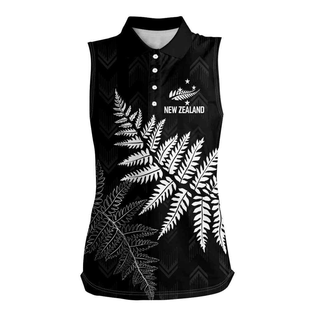 New Zealand Lawn Bowls Personalized Women Sleeveless Polo Shirt Wrap-Around Silver Fern LT7 Female Black - Polynesian Pride