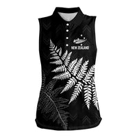 New Zealand Lawn Bowls Personalized Women Sleeveless Polo Shirt Wrap-Around Silver Fern LT7 Female Black - Polynesian Pride