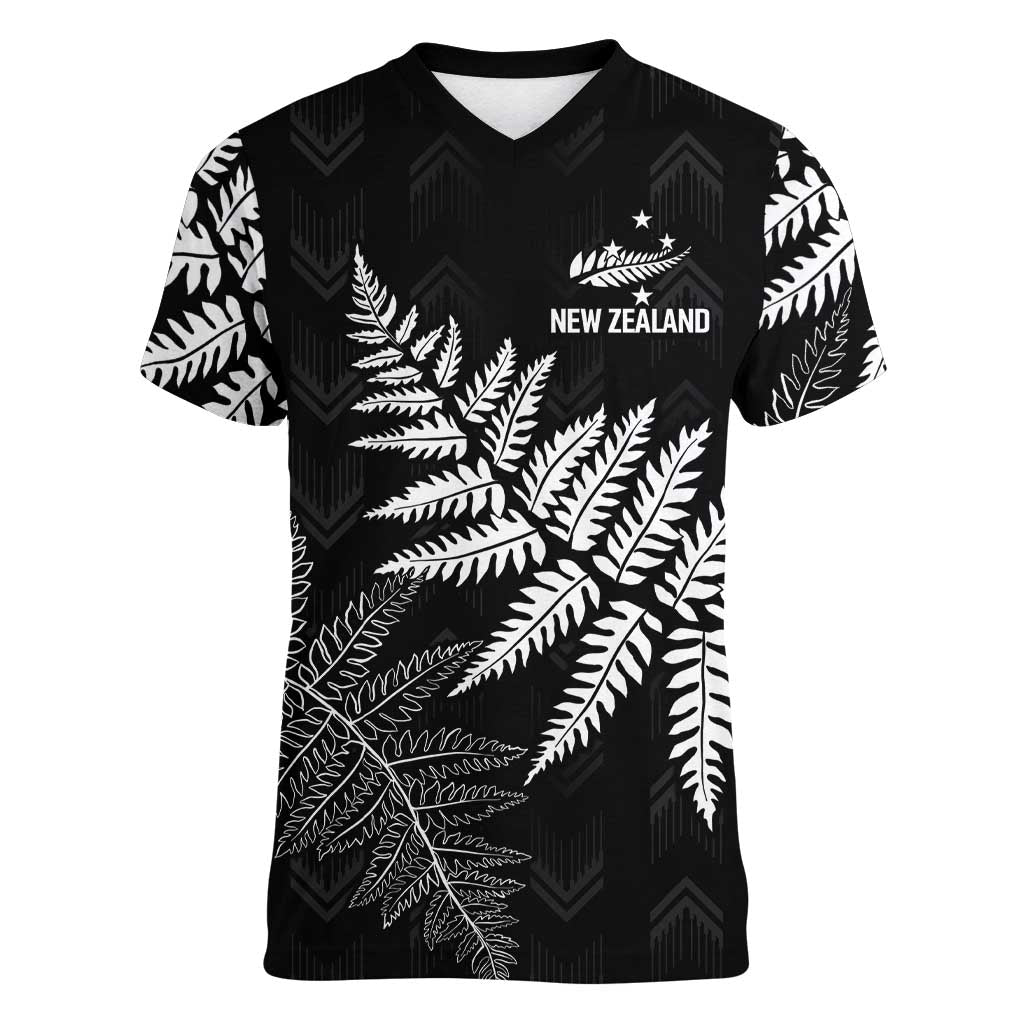 New Zealand Lawn Bowls Personalized Women V-Neck T-Shirt Wrap-Around Silver Fern - Polynesian Pride