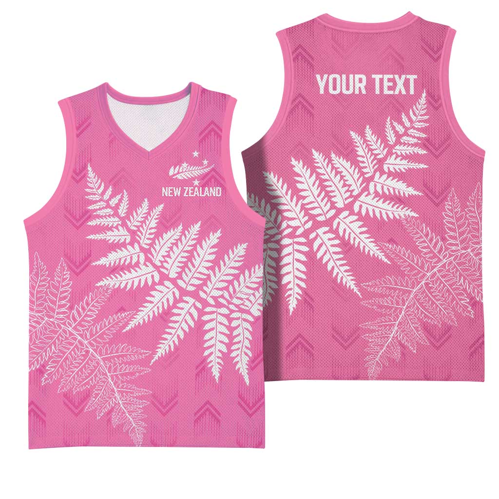 New Zealand Lawn Bowls Breast Cancer Personalized Basketball Jersey Wrap-Around Silver Fern LT7 - Polynesian Pride