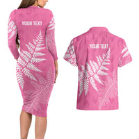 New Zealand Lawn Bowls Breast Cancer Personalized Couples Matching Long Sleeve Bodycon Dress and Hawaiian Shirt Wrap-Around Silver Fern LT7 - Polynesian Pride