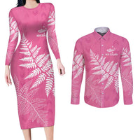 New Zealand Lawn Bowls Breast Cancer Personalized Couples Matching Long Sleeve Bodycon Dress and Long Sleeve Button Shirt Wrap-Around Silver Fern LT7 Pink - Polynesian Pride