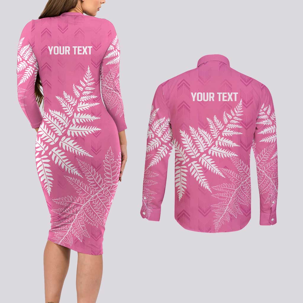 New Zealand Lawn Bowls Breast Cancer Personalized Couples Matching Long Sleeve Bodycon Dress and Long Sleeve Button Shirt Wrap-Around Silver Fern LT7 - Polynesian Pride