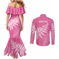 New Zealand Lawn Bowls Breast Cancer Personalized Couples Matching Mermaid Dress and Long Sleeve Button Shirt Wrap-Around Silver Fern LT7 - Polynesian Pride