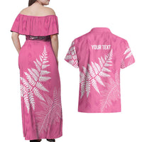 New Zealand Lawn Bowls Breast Cancer Personalized Couples Matching Off Shoulder Maxi Dress and Hawaiian Shirt Wrap-Around Silver Fern LT7 - Polynesian Pride