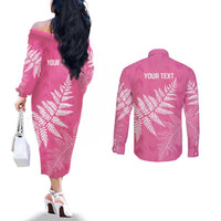 New Zealand Lawn Bowls Breast Cancer Personalized Couples Matching Off The Shoulder Long Sleeve Dress and Long Sleeve Button Shirt Wrap-Around Silver Fern LT7 - Polynesian Pride
