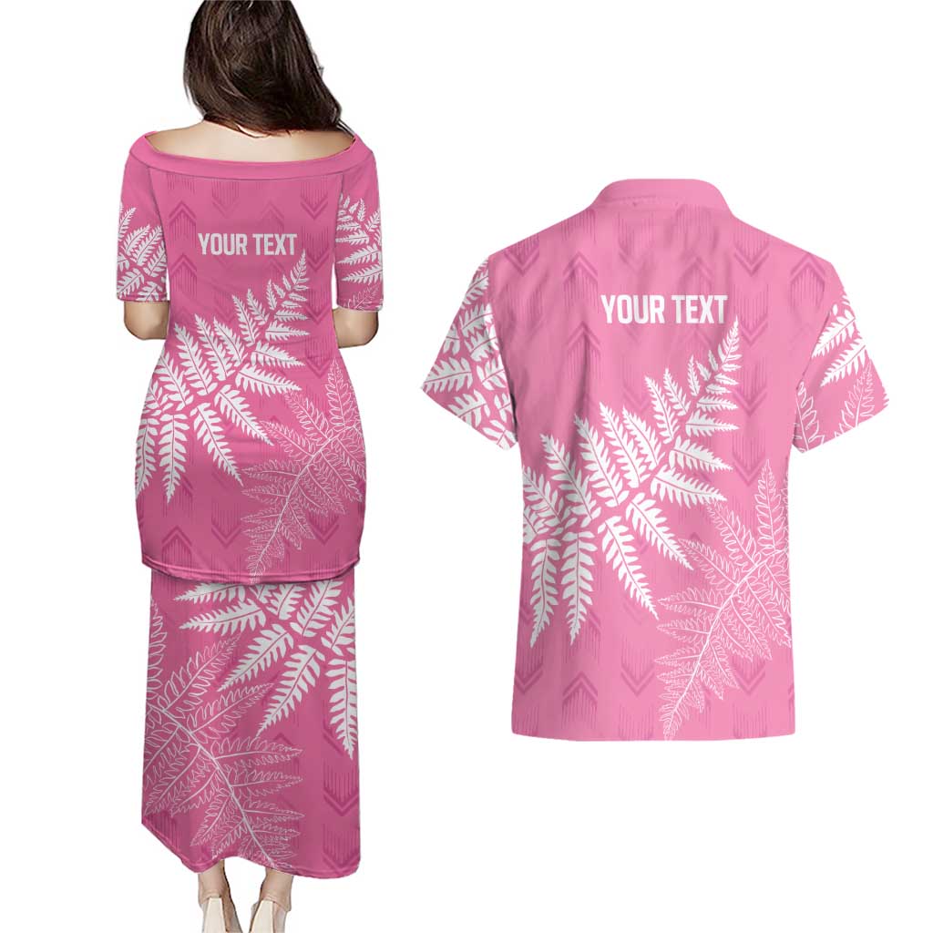 New Zealand Lawn Bowls Breast Cancer Personalized Couples Matching Puletasi and Hawaiian Shirt Wrap-Around Silver Fern LT7 - Polynesian Pride