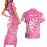 New Zealand Lawn Bowls Breast Cancer Personalized Couples Matching Short Sleeve Bodycon Dress and Hawaiian Shirt Wrap-Around Silver Fern LT7 - Polynesian Pride
