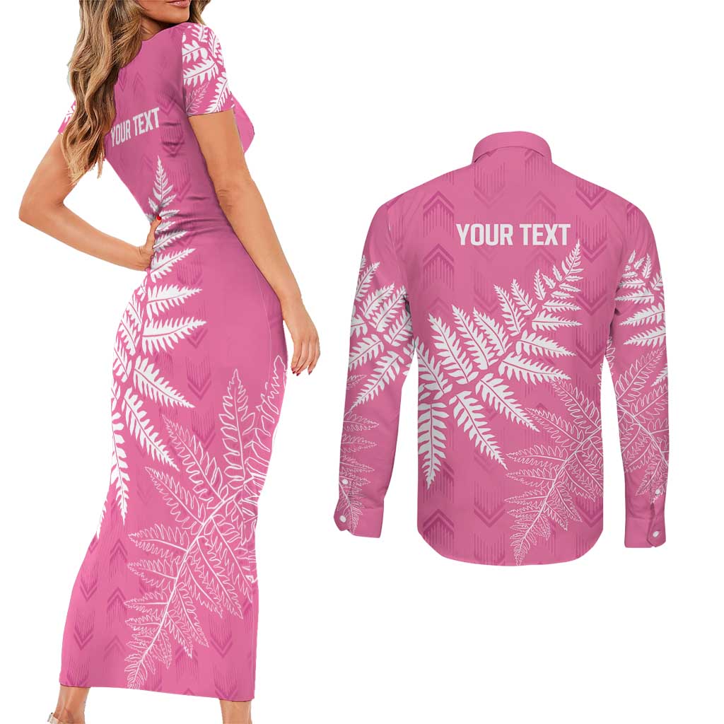 New Zealand Lawn Bowls Breast Cancer Personalized Couples Matching Short Sleeve Bodycon Dress and Long Sleeve Button Shirt Wrap-Around Silver Fern LT7 - Polynesian Pride
