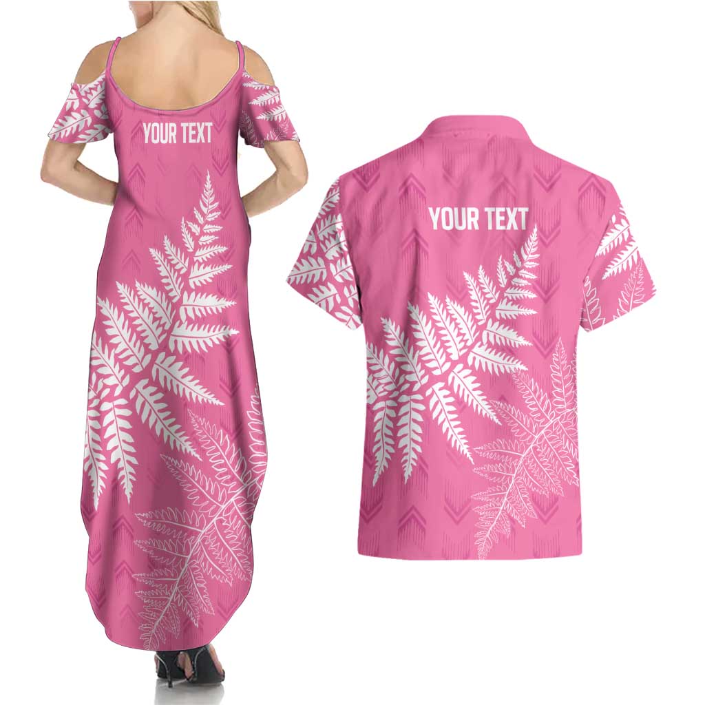 New Zealand Lawn Bowls Breast Cancer Personalized Couples Matching Summer Maxi Dress and Hawaiian Shirt Wrap-Around Silver Fern LT7 - Polynesian Pride
