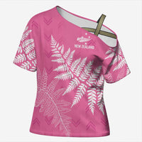 New Zealand Lawn Bowls Breast Cancer Personalized Cross Shoulder Shirt Wrap-Around Silver Fern LT7 Female Pink - Polynesian Pride