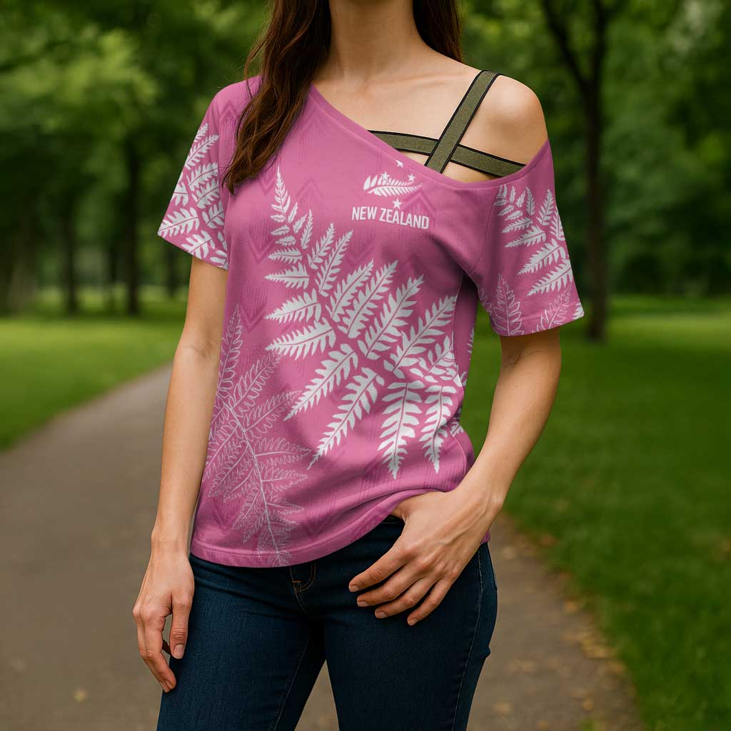 New Zealand Lawn Bowls Breast Cancer Personalized Cross Shoulder Shirt Wrap-Around Silver Fern LT7 - Polynesian Pride