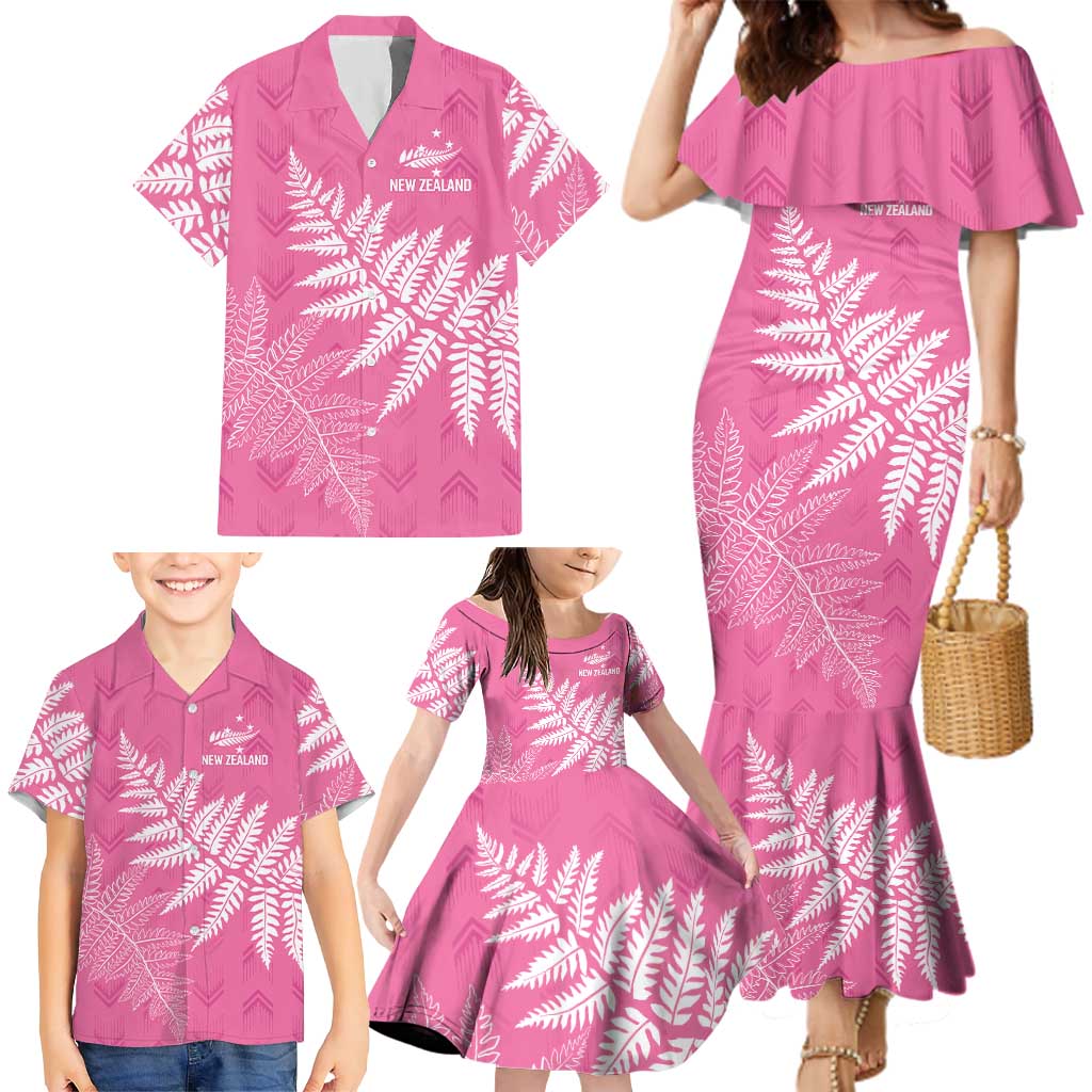 New Zealand Lawn Bowls Breast Cancer Personalized Family Matching Mermaid Dress and Hawaiian Shirt Wrap-Around Silver Fern LT7 - Polynesian Pride