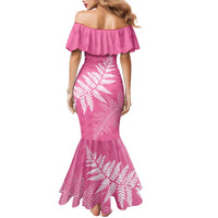 New Zealand Lawn Bowls Breast Cancer Personalized Family Matching Mermaid Dress and Hawaiian Shirt Wrap-Around Silver Fern LT7 - Polynesian Pride