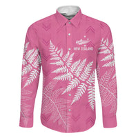 New Zealand Lawn Bowls Breast Cancer Personalized Family Matching Off Shoulder Maxi Dress and Hawaiian Shirt Wrap-Around Silver Fern LT7 Dad's Shirt - Long Sleeve Pink - Polynesian Pride