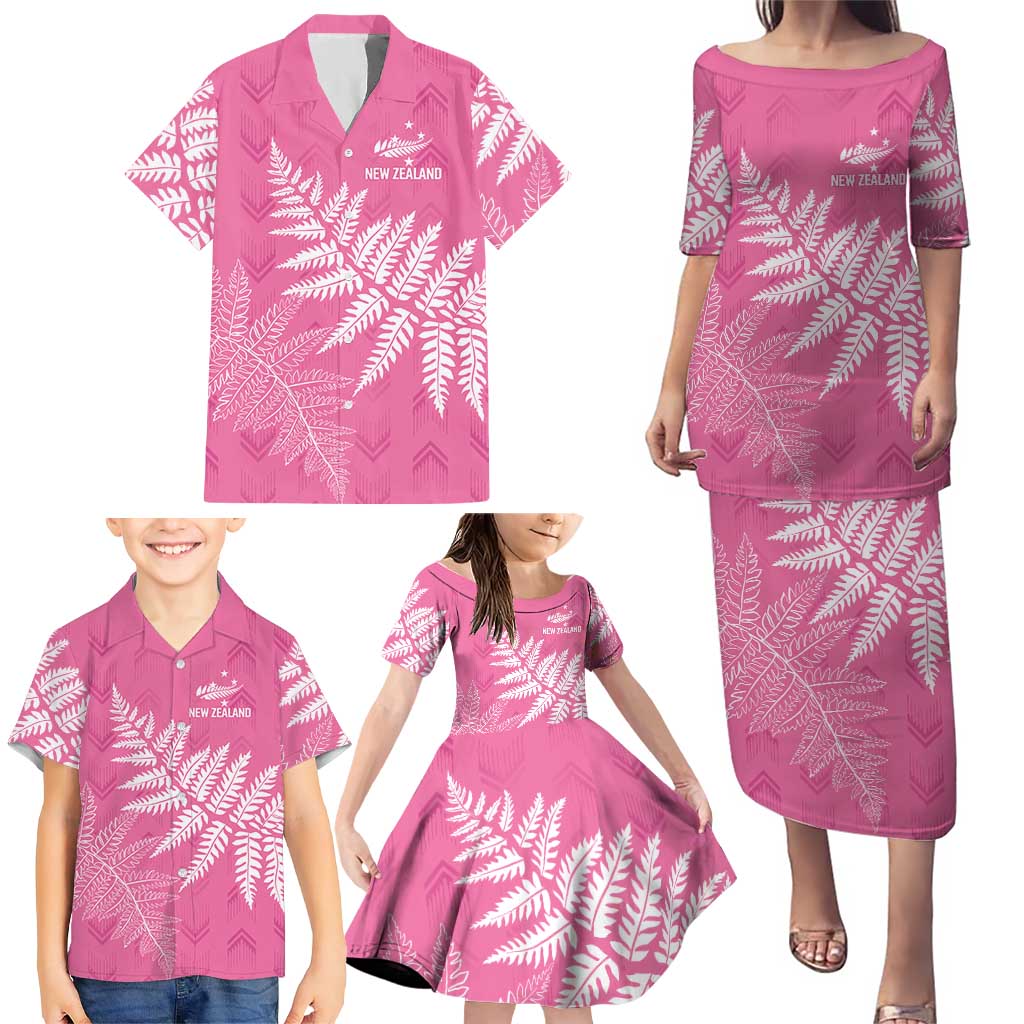 New Zealand Lawn Bowls Breast Cancer Personalized Family Matching Puletasi and Hawaiian Shirt Wrap-Around Silver Fern - Polynesian Pride