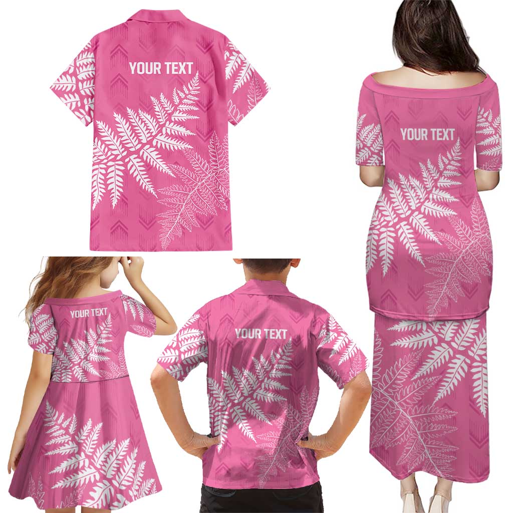 New Zealand Lawn Bowls Breast Cancer Personalized Family Matching Puletasi and Hawaiian Shirt Wrap-Around Silver Fern LT7 - Polynesian Pride