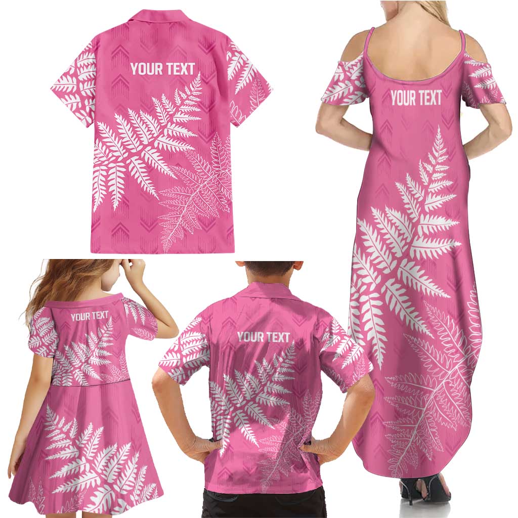 New Zealand Lawn Bowls Breast Cancer Personalized Family Matching Summer Maxi Dress and Hawaiian Shirt Wrap-Around Silver Fern LT7 - Polynesian Pride