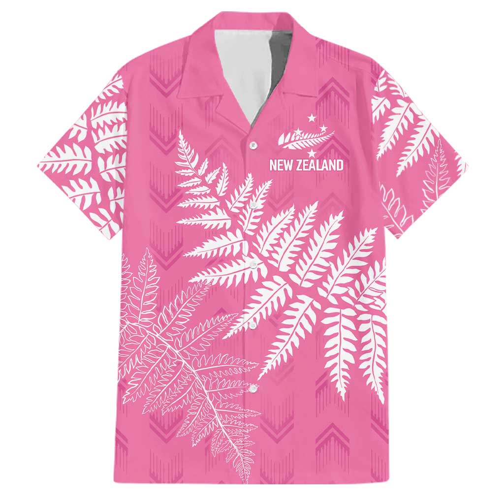 New Zealand Lawn Bowls Breast Cancer Personalized Family Matching Summer Maxi Dress and Hawaiian Shirt Wrap-Around Silver Fern LT7 Dad's Shirt - Short Sleeve Pink - Polynesian Pride