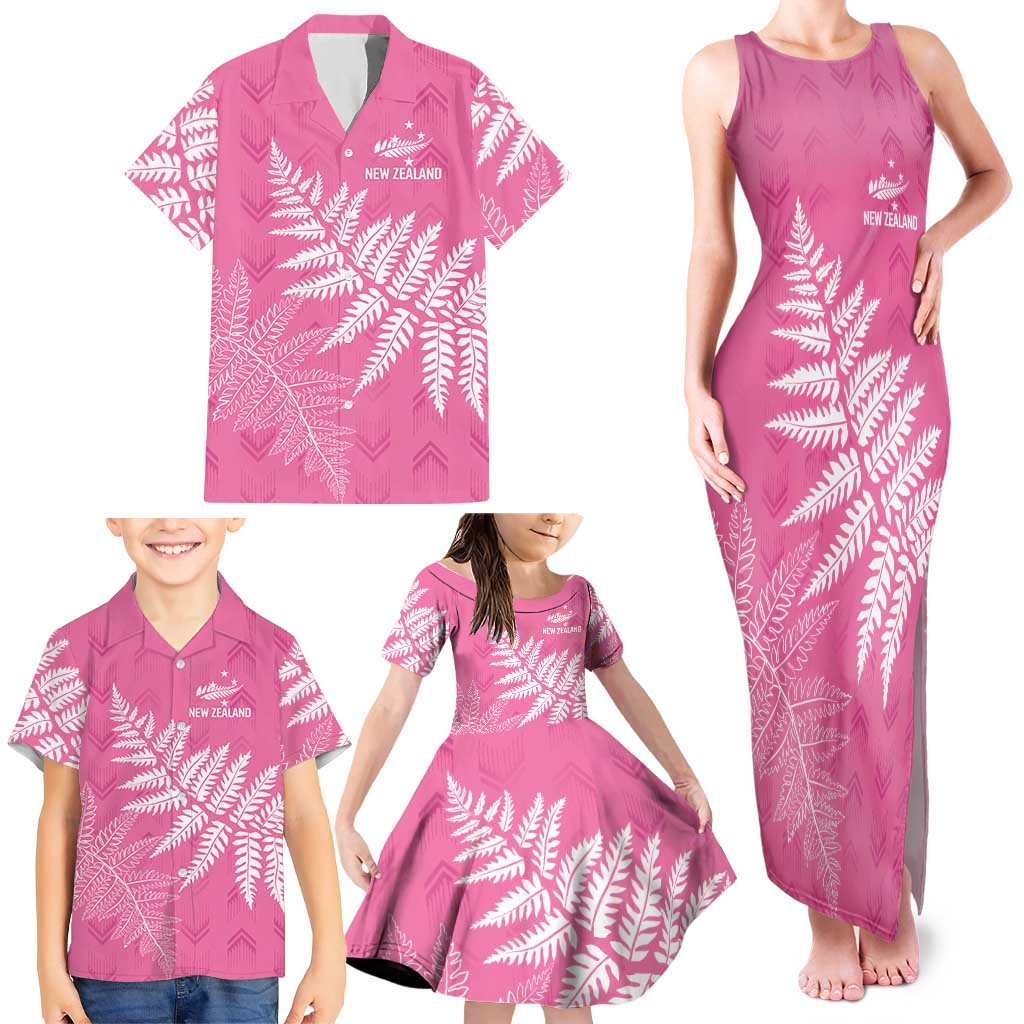 New Zealand Lawn Bowls Breast Cancer Personalized Family Matching Tank Maxi Dress and Hawaiian Shirt Wrap-Around Silver Fern - Polynesian Pride