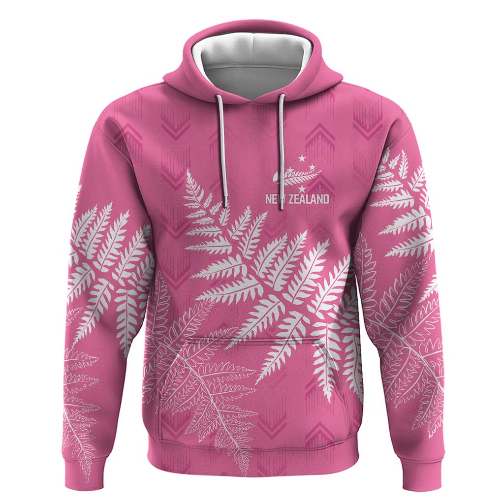 New Zealand Lawn Bowls Breast Cancer Personalized Hoodie Wrap-Around Silver Fern LT7 Pullover Hoodie Pink - Polynesian Pride