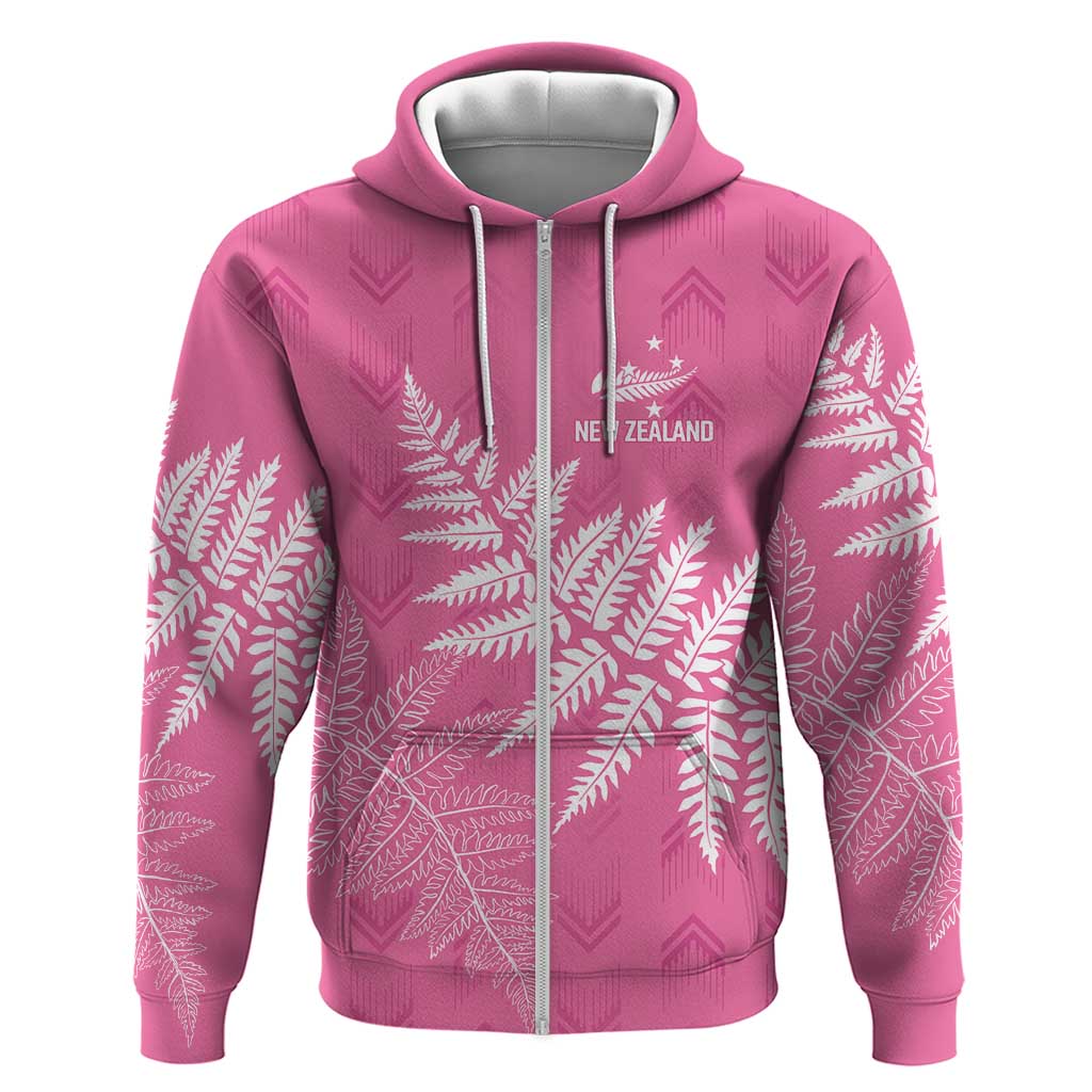 New Zealand Lawn Bowls Breast Cancer Personalized Hoodie Wrap-Around Silver Fern LT7 Zip Hoodie Pink - Polynesian Pride